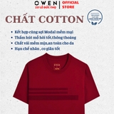 Áo Thun Nam Tay Ngắn Không Cổ Owen TSN253669 màu đỏ đậm dáng suông tà bằng cổ tròn chất liệu cotton