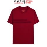 Áo Thun Nam Tay Ngắn Không Cổ Owen TSN253669 màu đỏ đậm dáng suông tà bằng cổ tròn chất liệu cotton