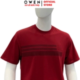 Áo Thun Nam Tay Ngắn Không Cổ Owen TSN253669 màu đỏ đậm dáng suông tà bằng cổ tròn chất liệu cotton