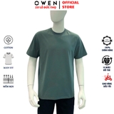 Áo Thun Nam Tay Ngắn Không Cổ Owen TSN253670 màu xanh dáng suông tà bằng cổ tròn chất liệu cotton