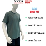 Áo Thun Nam Tay Ngắn Không Cổ Owen TSN253670 màu xanh dáng suông tà bằng cổ tròn chất liệu cotton