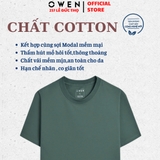 Áo Thun Nam Tay Ngắn Không Cổ Owen TSN253670 màu xanh dáng suông tà bằng cổ tròn chất liệu cotton