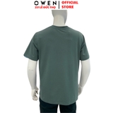 Áo Thun Nam Tay Ngắn Không Cổ Owen TSN253670 màu xanh dáng suông tà bằng cổ tròn chất liệu cotton