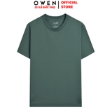 Áo Thun Nam Tay Ngắn Không Cổ Owen TSN253670 màu xanh dáng suông tà bằng cổ tròn chất liệu cotton