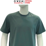 Áo Thun Nam Tay Ngắn Không Cổ Owen TSN253670 màu xanh dáng suông tà bằng cổ tròn chất liệu cotton