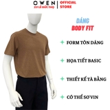 Áo Thun Nam Tay Ngắn Không Cổ Owen TSN253671 màu nâu dáng body fit tà bằng Chất liệu CVC Spandex