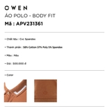 Áo Thun polo Nam Tay Ngắn Có Cổ Owen APV231361 màu nâu dáng body fit vải cotton