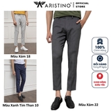 Quần Tây Nam Aristino ATR01701 Quần Âu Nam Màu Xám 18 Kẻ Form Dáng Cropped Chất Liệu Polyester
