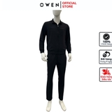 Bộ Thể Thao Nam Owen BTT256158 màu đen dáng reguler, áo cổ 3 phân, khóa kéo, tay và gấu bo chun, quần cạp chun ống suông chất liệu polyester