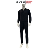 Bộ Thể Thao Nam Owen BTT256158 màu đen dáng reguler, áo cổ 3 phân, khóa kéo, tay và gấu bo chun, quần cạp chun ống suông chất liệu polyester