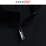 Bộ Thể Thao Nam Owen BTT256158 màu đen dáng reguler, áo cổ 3 phân, khóa kéo, tay và gấu bo chun, quần cạp chun ống suông chất liệu polyester