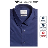 Áo Sơ Mi Nam Tay Ngắn Aristino ASS021S9 Màu Xanh Tím Than Solid Dáng Slim Fit Chất Liệu Sợi Sồi