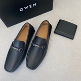Giầy tây Owen GD233343 màu đen sần kiểu giày lười Moccasin đế âm chất liệu da thật