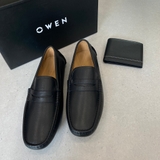 Giầy tây Owen GD233348 màu đen sần kiểu giày lười Penny loafer chất liệu da thật