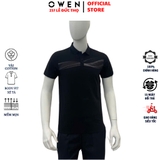 Áo thun polo Nam Tay Ngắn Có Cổ Owen APV253627 màu đen in họa tiết dáng body fit tà bằng chất liệu CVC spandex