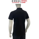 Áo thun polo Nam Tay Ngắn Có Cổ Owen APV253627 màu đen in họa tiết dáng body fit tà bằng chất liệu CVC spandex