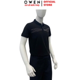Áo thun polo Nam Tay Ngắn Có Cổ Owen APV253627 màu đen in họa tiết dáng body fit tà bằng chất liệu CVC spandex