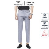 Quần Âu Nam Aristino Quần Tây ATR00202 Dáng Cropped Màu Xám Kẻ Chìm Vải Polyester Cao Cấp