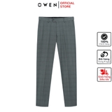 Quần tây Nam Owen QGT252408 màu xám kẻ dáng S-form cạp tăng đơ chất liệu TR spandex
