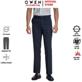 Quần Tây Nam Owen QRT242821 màu xanh navy kẻ dáng suông regular fit cạp tăng đơ Chất liệu nano