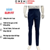 Quần Tây Nam Owen QST231861 màu xanh navy kẻ Dáng Slim Fit Cạp tăng đơ vải polyester