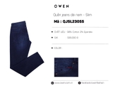 Quần Jean Nam Owen Quần Bò Nam QJSL23055 Màu Xanh Đậm Trơn Kiểu Dáng Slim Fit Chất Liệu Cotton