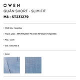 Quần short âu Owen ST231279 màu xanh Dáng Slim Fit vải polyester