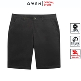 Quần Short Nam Owen SK241226 sóc kaki màu đen trơn dáng slim fit chất liệu CVC spandex
