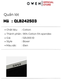 Quần Lót Nam Owen QLB242503 màu đen cạp xám dáng sịp đùi boxer chất liệu cotton