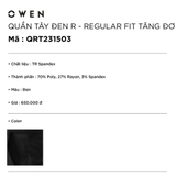 Quần Tây Nam Owen QRT232453T (QRT231503) màu đen Dáng Regular Fit Cạp Tăng Đơ vải polyester