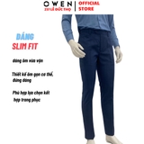 Quần Tây Nam Owen QST231862 màu xanh caro đen dáng slim fit cạp tăng đơ chất liệu polyester