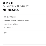 Quần Tây Nam Owen QD220179 Kẻ Caro Ghi Đậm Dáng Trendy Vải Polyester