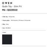 Quần Tây Nam Owen QS220510 Màu Navy Trơn Dáng Slim Fit Vải Polyester