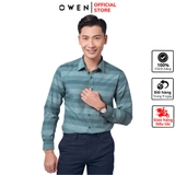 Áo Sơ Mi Nam Tay Dài Owen AS220833D Kẻ caro xanh đậm  Dáng Slim Fit Vải Sợi Tre ( Bamboo)