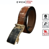Thắt Lưng Nam Owen BELT221604 Chất Liệu Da Bò Thật dây da màu nâu mặt khóa trượt tự động