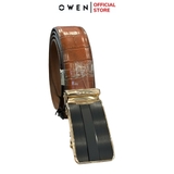 Thắt Lưng Nam Owen BELT221604 Chất Liệu Da Bò Thật dây da màu nâu mặt khóa trượt tự động