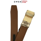 Thắt Lưng Nam Owen BELT221604 Chất Liệu Da Bò Thật dây da màu nâu mặt khóa trượt tự động