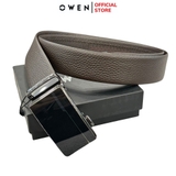 Thắt Lưng Nam Owen BELT232630 Dây Da Màu Nâu Mặt Khóa Trượt Tự Động Chất Liệu Da Bò Thật