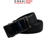 Thắt Lưng Nam Owen BELT256260 dây da này đen sần Mặt Khóa Trượt Tự Động Chất liệu da bò thật