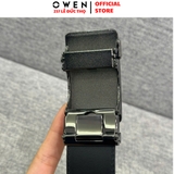 Thắt Lưng Nam Owen BELT256260 dây da này đen sần Mặt Khóa Trượt Tự Động Chất liệu da bò thật