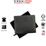 Ví Nam Owen Ví Da Bóp Nam VD232663 màu đen da trơn đục lỗ kiểu dáng ví ngang chất liệu da bò thật