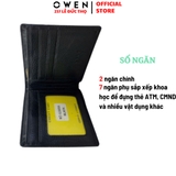 Ví Nam Owen Ví Da Bóp Nam VD232663 màu đen da trơn đục lỗ kiểu dáng ví ngang chất liệu da bò thật