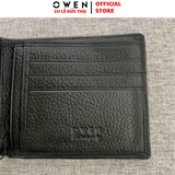 Ví Nam Owen Ví Da Bóp Nam VD232663 màu đen da trơn đục lỗ kiểu dáng ví ngang chất liệu da bò thật