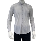 Áo Sơ Mi Nam Tay Dài Owen AR230528DT màu kẻ caro xám rêu dáng regular fit tà lượn có túi chất liệu knit