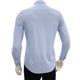 Áo Sơ Mi Nam Tay Dài Owen AR230523DT màu in xanh trắng Dáng regular fit tà lượn không túi chất liệu Knit
