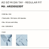 Áo Sơ Mi Nam Tay Dài Owen AR230523DT màu in xanh trắng Dáng regular fit tà lượn không túi chất liệu Knit