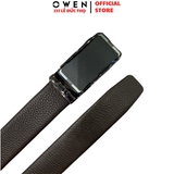 Thắt Lưng Nam Owen BELT232625 dây da màu đen dập vân Mặt Khóa Trượt Tự Động chất liệu da PU