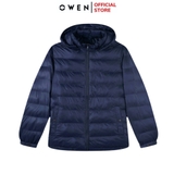 Áo Khoác Jacket Owen JK231838 màu navy đậm dáng regular fit có mũ có thể tháo rời, bo tay, bo gấu chất liệu polyester