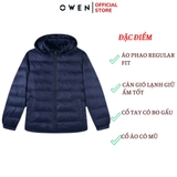 Áo Khoác Jacket Owen JK231838 màu navy đậm dáng regular fit có mũ có thể tháo rời, bo tay, bo gấu chất liệu polyester