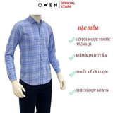 Áo Sơ Mi Nam Tay Dài Owen AR221052DT Kẻ caro xanh trắng Dáng Regular Fit Tà Lượn Có Túi Vải Nano